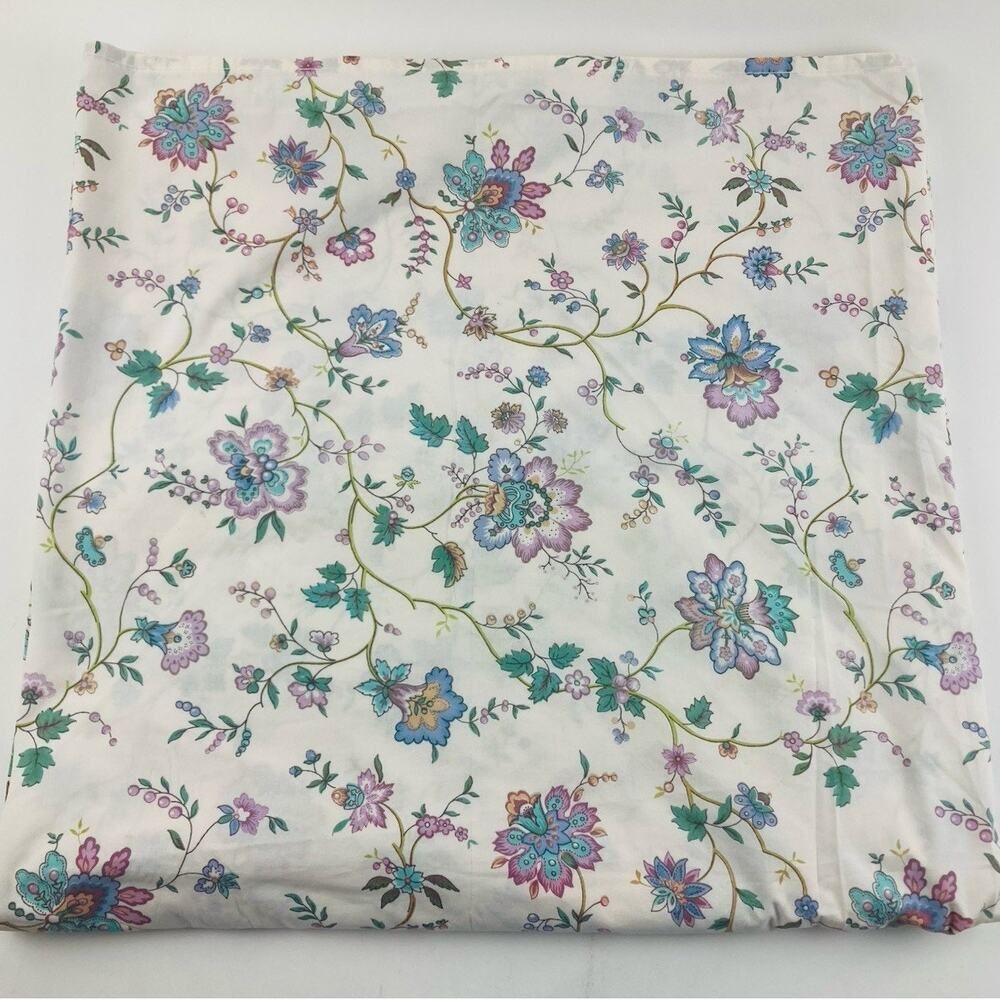Vintage J P Stevens Utica Queen Flat Sheet Pink Purple Blue Flowers Mosaic Teal